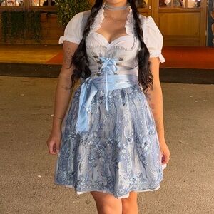 Blue and White Dirndl Dress LARGE